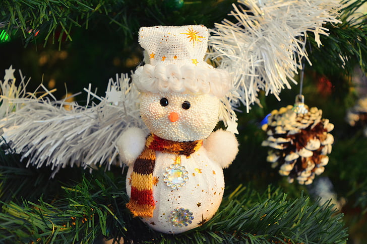 Navidad, Brad, árbol de Navidad artificial, árbol de Navidad, celebrar, muñeco de nieve, felpa