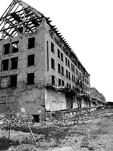 acidente, abandonado, HDR, as ruínas do, pustostan, Borne sulinowo, as fotos em preto e branco