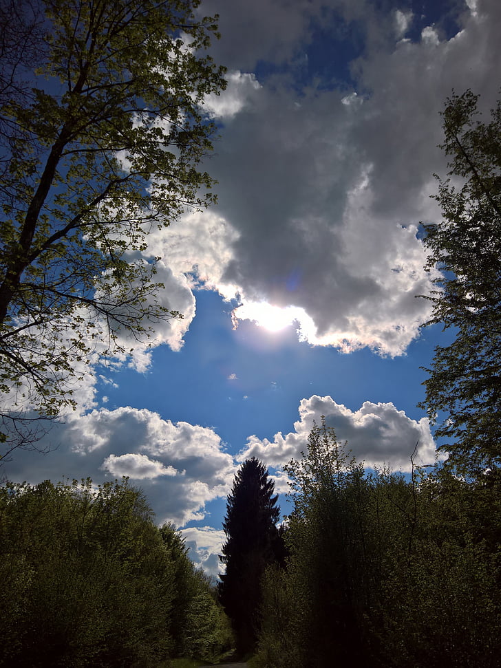 Saulė, debesys, dangus, mėlyna, Gamta