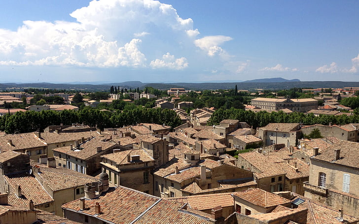 Uzes, kaimas, stogo, stogų dangos, Pietų Prancūzija, Europoje, Architektūra