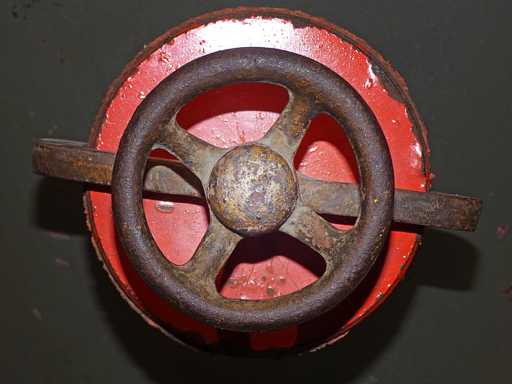 valve, crank, mechanism, open, iron, old, machinery