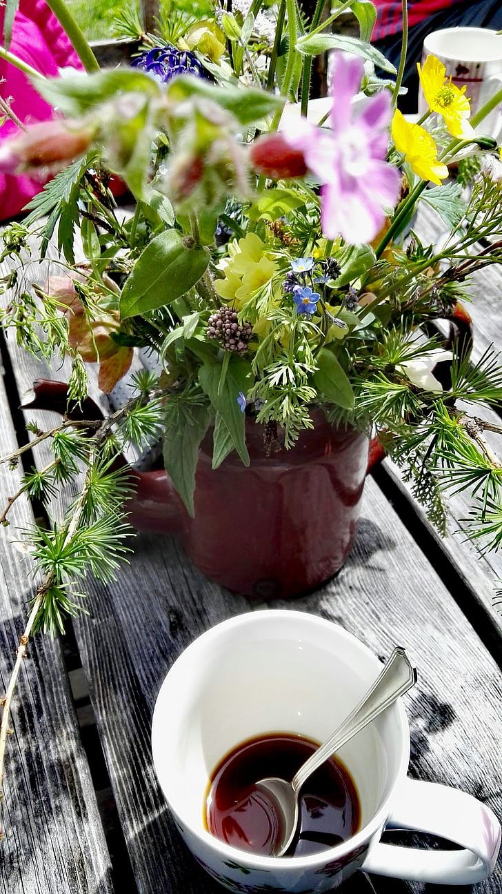 cafea, flori salbatice, confort, în aer liber, natura, vara, bucuria vietii