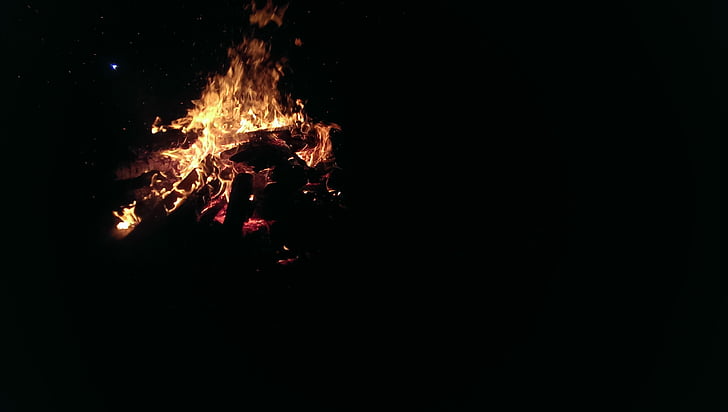 escuro, à noite, fogo, flama, fogueira, quente, luz