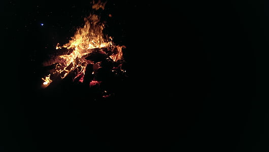 ciemne, noc, ogień, płomień, ognisko, gorąco, światło