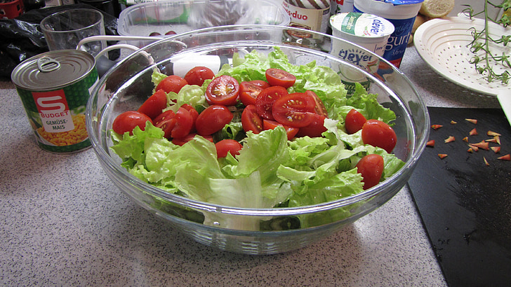 кухня, салата, домати, ядат, храна, Фриш, зеленчуци