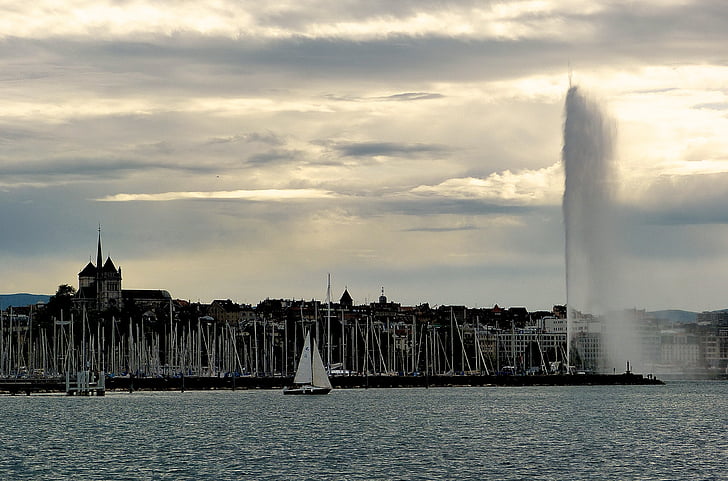 Geneva, havsvik, kvällen