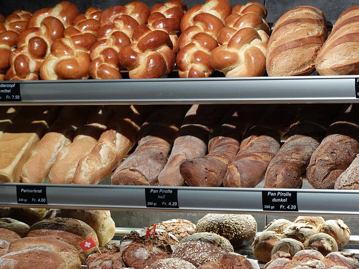bakery, breads, display, deep-fried, food, brown, crusty