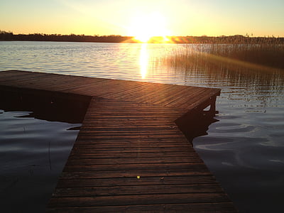solnedgang, Bridge, Lake, kveld