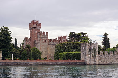 Castle, történelmileg, bodza, épület, építészet, Bardolino, víz