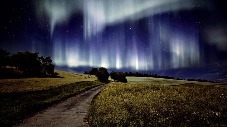 luzes do Norte, paisagem, Aurora, borealis, fenômeno, atmosfera, cena rural