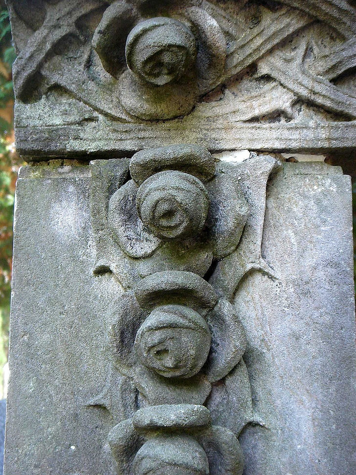 cemetery, detail, memorial, stone, rosette, ornament, tomb