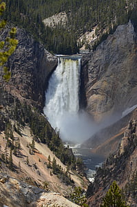 waterfall, yellowstone, national park, landscape, wilderness, cliff, falls