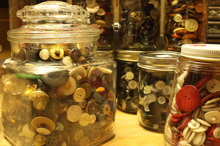jars, containers, display, displays, button, buttons, glass