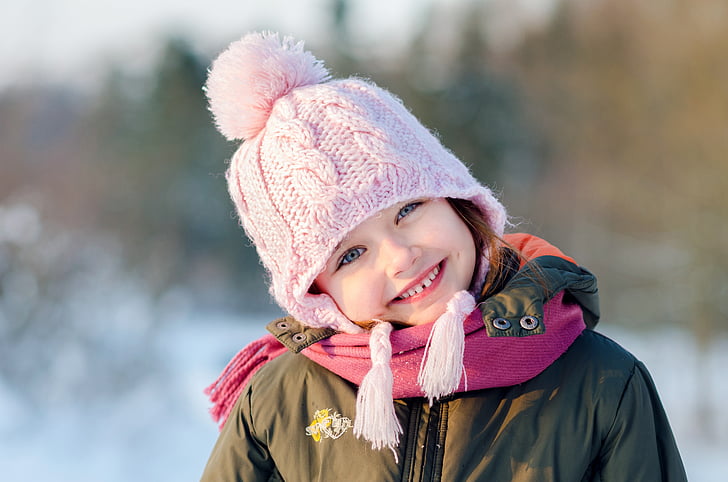 winter, the little girl, snow, child, smiling, outdoors, happiness