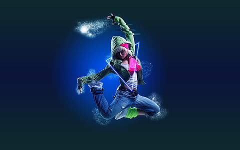 dance, girl, electro, jump, in the air, photoshop, young people