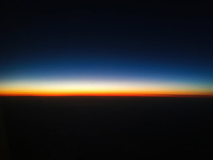 Západ slunce, letadlo, mrak, zapadající slunce, večer, obloha, prostor