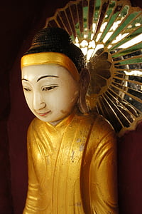 Buda, estátua de Buda, dourado, fechar, sorriso