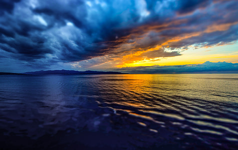 mediterranean, sea, sunset, waves, clouds, sky, water