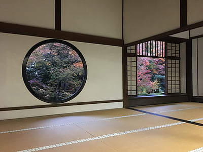 folhas de outonais, Templo de, esteiras de tatami, estilo japonês, quarto em estilo japonês, casa Japão, k