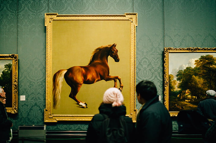 exhibition, gallery, horse paintings, museum, paintings, people