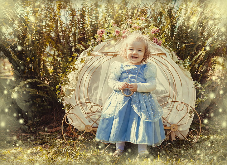 barn, prinsesse, Foto, lille, Pige, blå kjole, magoc