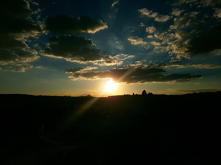 Cappadocia, Gun sunset, filtret, Turkiet, Solar, på kvällen