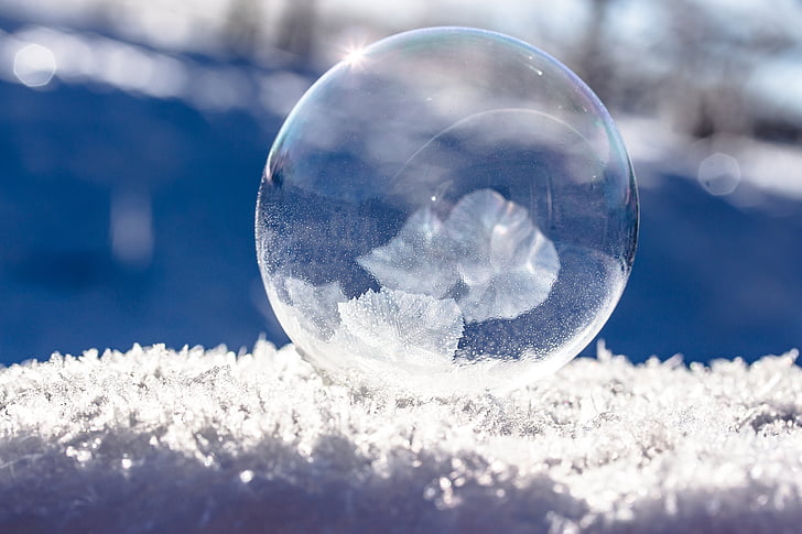 frozen bubble, bolla di sapone, congelati, inverno, Sunbeam, sole, paesaggio