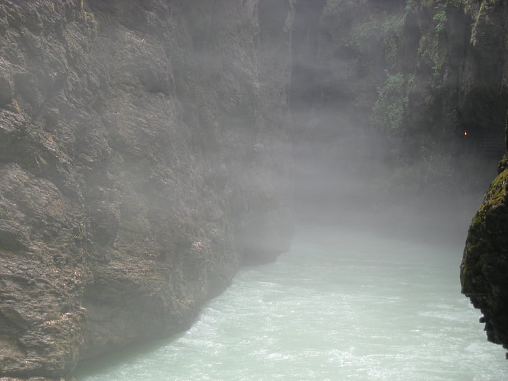 fog, epic, gorge, water, nature, waterfall, river