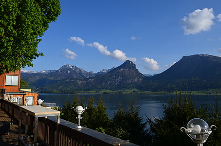 Wolfgangsee, Østerrike, fjell, himmelen, skyer, Lake, vann