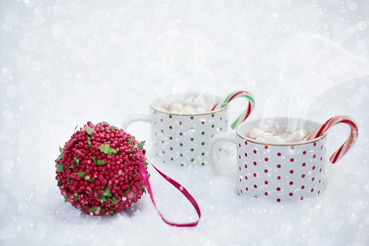 vroča čokolada, sneg, šal, božič, vroče, pijača, pozimi