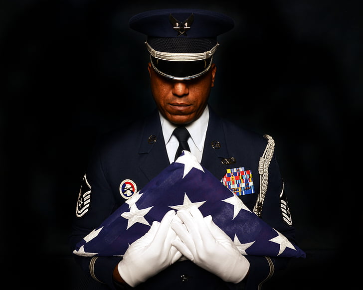 vojaški, čast, stražar, portret, zastavo, ameriški, ZDA