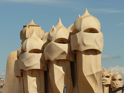 kunst, Barcelona, Gaudi, Gaudís Casa Mila, kulturarv, historiske, sand skulpturer