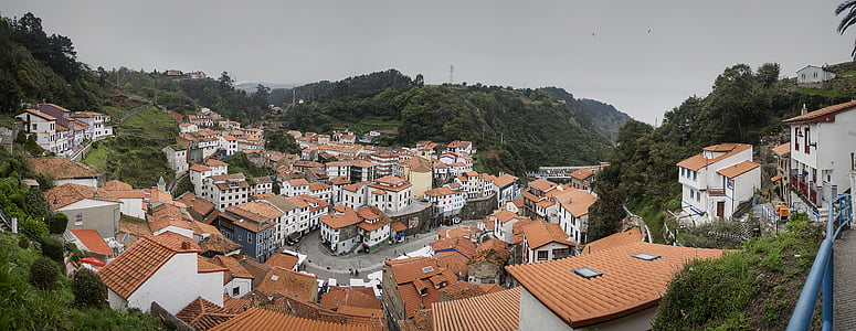 Cudillero, Asturias, folk, hus, Costa, sjøen, port cudillero