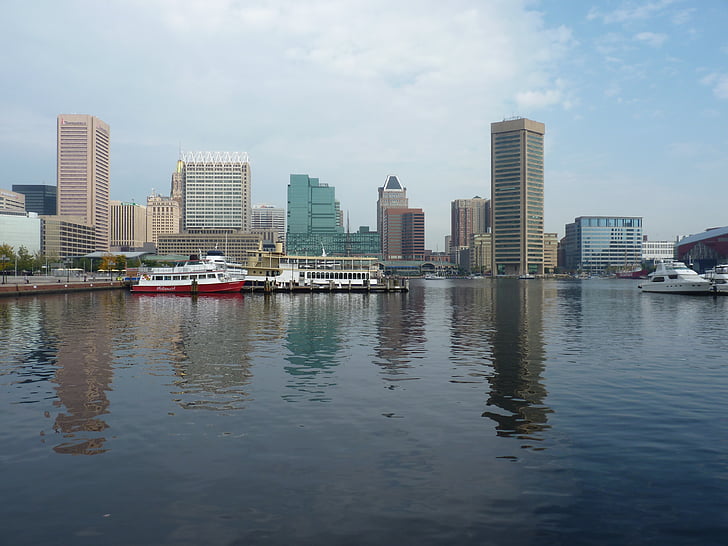 Baltimore, port, skyline, USA, byen, vann, skyskraper