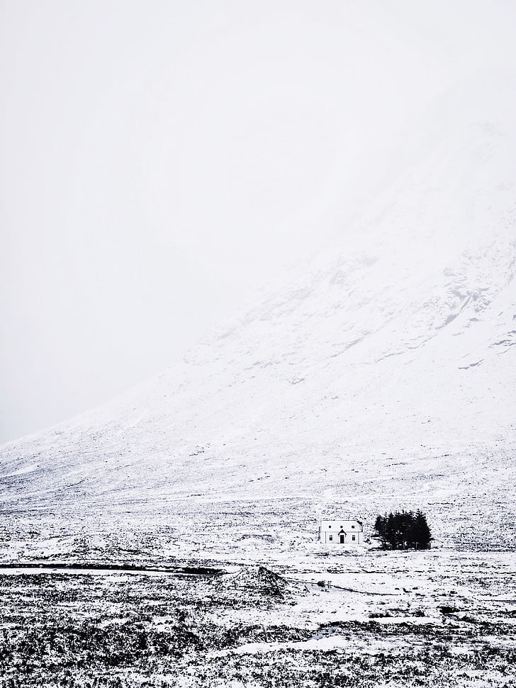 svartvit, kalla, landskap, Mountain, snö, vinter
