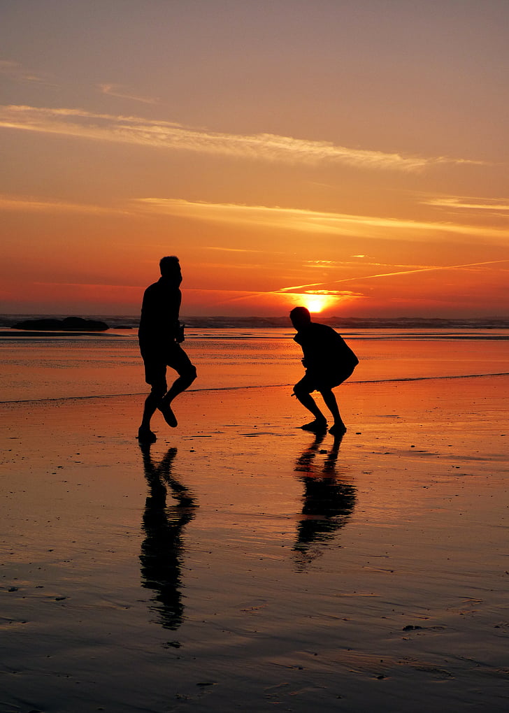 Захід сонця, Щасливий, танець, пляж, океан, kalaloch, силует