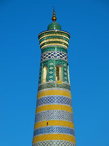 green, brown, white, painted, tower, blue, surface