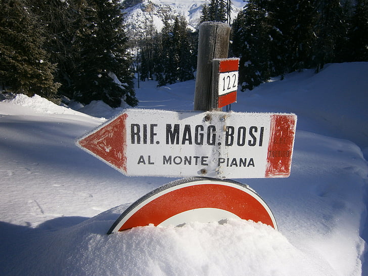 sniega, South tyrol, ziemas, Itālija, ziemas, dziļajā sniegā, zīme