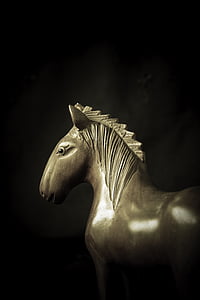 paard, Troy, houten, zwart-wit, Moody, legende, mythologie