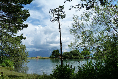 landscape, nature, water, lake, trees, sky, clouds