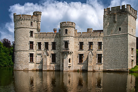 castle, pond, reflection, water, building, architecture, estate