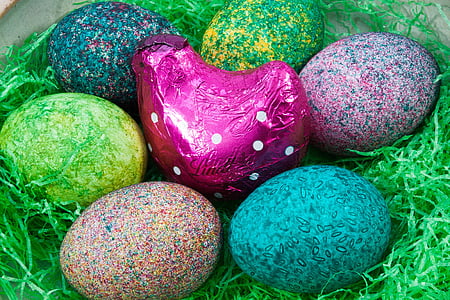 Pasen, Pasen-nest, ei, gekleurde, kip, kleurrijke, Pasen versieringen