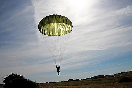 paracadutista, paracadute, paracadutismo, volare, galleggiante, cielo, blu