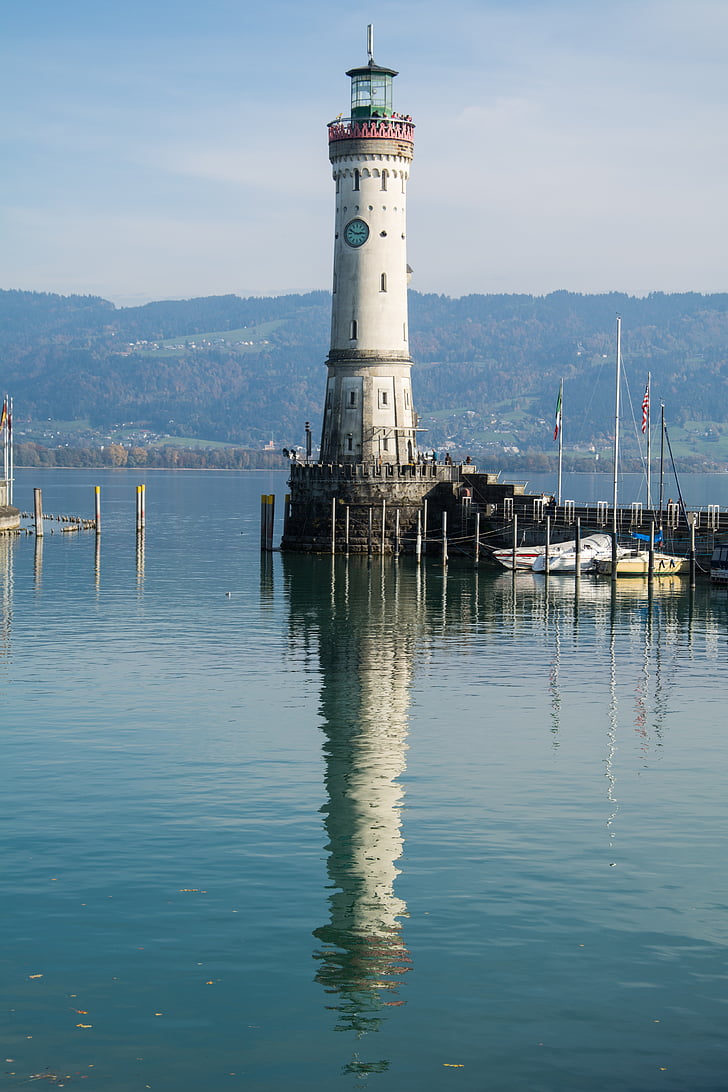 lighthouse, lindau, lake constance, port, water, bavaria, harbour entrance