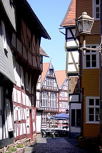 Callejón de, truss, Wildungen, casas, antiguo, fachwerkhäuser, Turismo