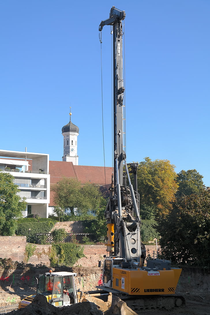 construction work, site, drill, drilling rig, hydraulic, ulm, holy trinity church