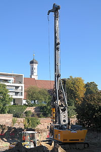 lavori di costruzione, sito, trapano, impianto di perforazione, idraulico, Ulm, Chiesa della Santissima Trinità