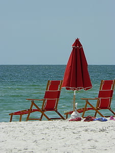 ナポリ, フロリダ州, ビーチ, 海, 砂, 傘, 赤