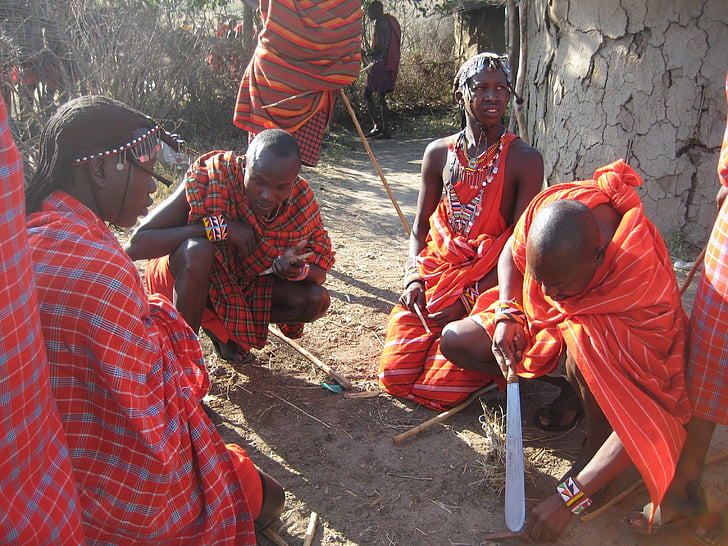 Afrika, Kenya, Masai, piros, kultúrák, az emberek, bennszülött kultúra