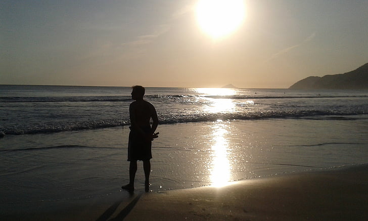 riflessione, da tramonti, spiaggia, mare, tramonto, sagoma, tempo libero